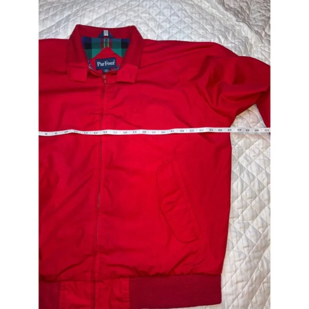 Vintage Par Four Harrington Jacket XL Tall Red Plaid Lined Made in Korea
